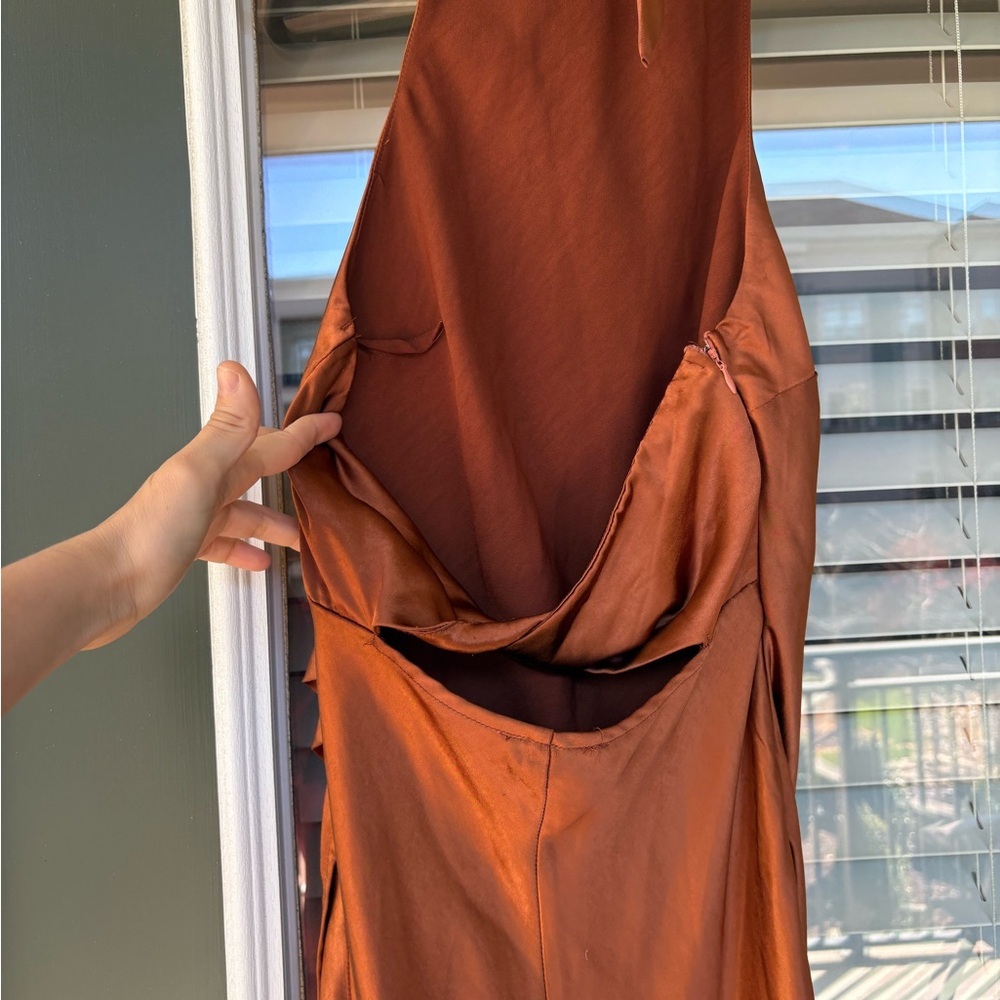 Hello Molly LIGHT MINDS SATIN MAXI DRESS CHOCOLATE halter neck twist back sz 4 - Picture 12 of 12